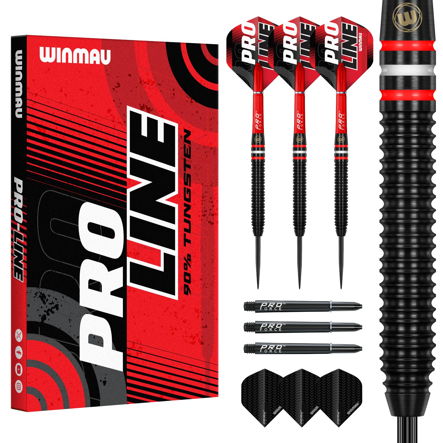 WINMAU Pro-Line Tungsten Steeltip Dart Set 24 gram with Prism Alpha Flights and Prism Force Shafts (Stems)
