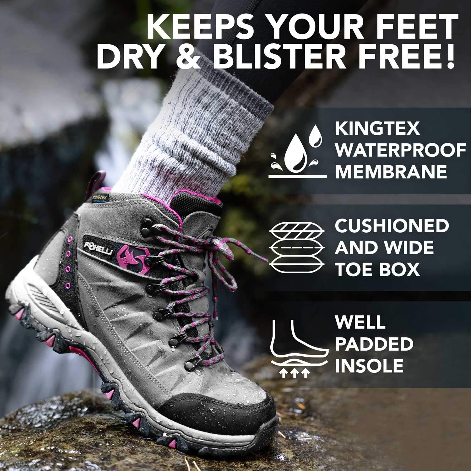  | Foxelli Women’s Hiking Boots – Waterproof Suede Leather Hiking Shoes for Women, Breathable, Comfortable & Lightweight Hiking Boot | Hiking Boots