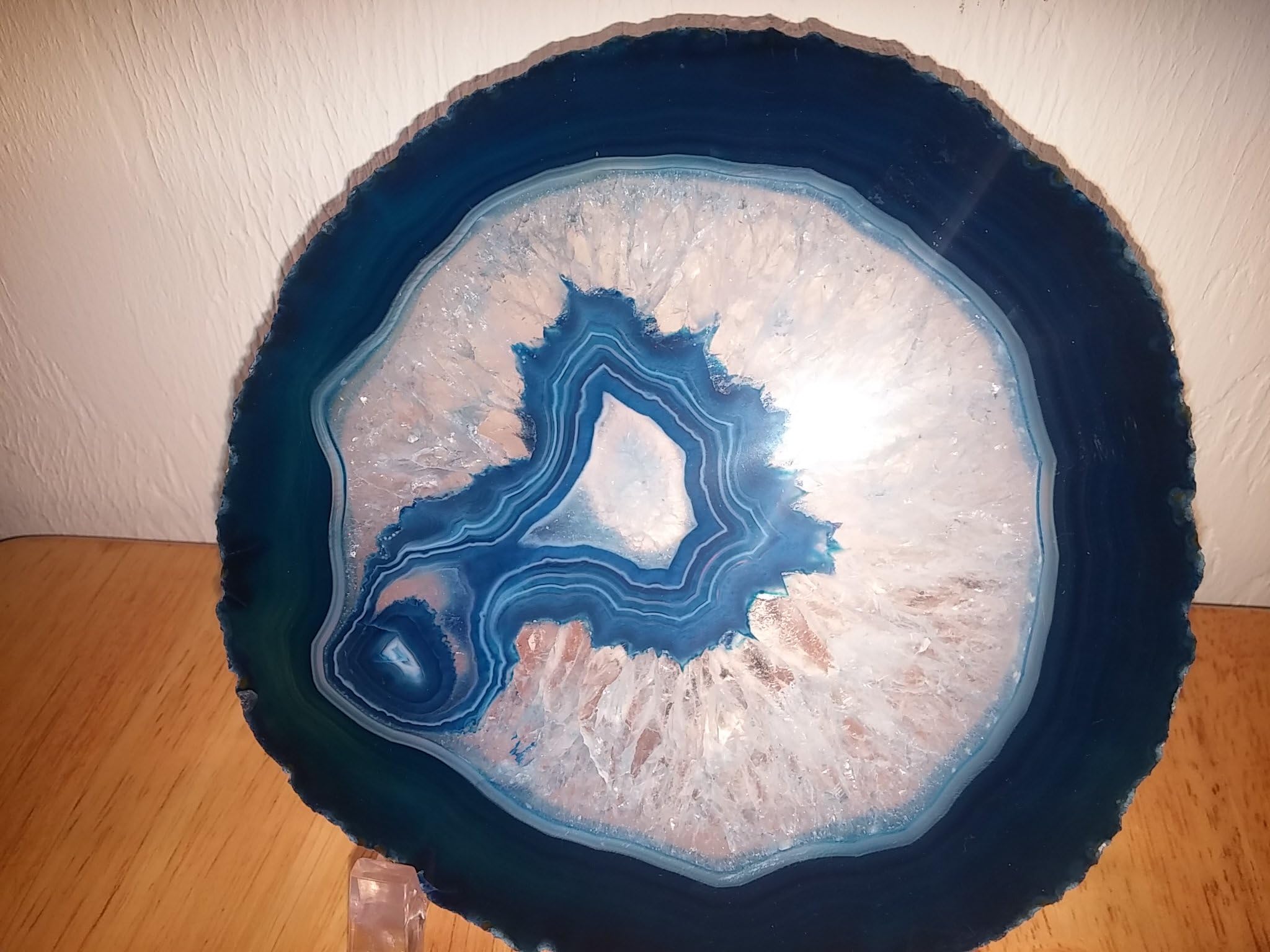 GYPSY PALACE Brazilian Agate Geode Slice 6-7 inch with Lighted Acrylic Stand-Stained Glass by Mother Nature-Crystal Mineral Gemstone Rock (Blue)