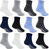 SkiBeaut Toddler Boy Socks- 12 Pairs Kids Grips Non Slip Skids Boys Girls Socks with Grippers for 1-7 Years
