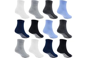 SkiBeaut Toddler Boy Socks- 12 Pairs Kids Grips Non Slip Skids Boys Girls Socks with Grippers for 1-7 Years