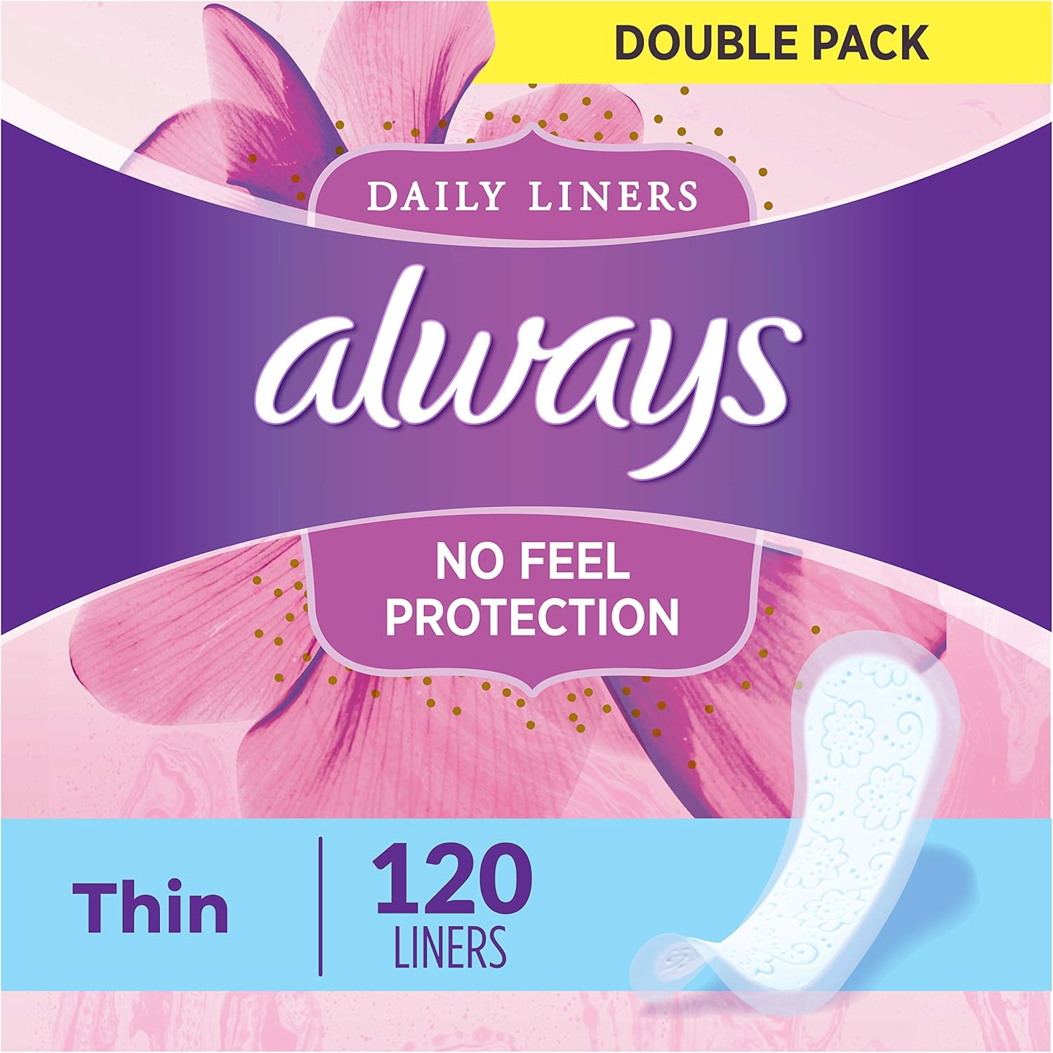 Always Thin Daily Liners, Regular Absorbency, 120 Count, Unscented, Wrapped: Health & Personal Care
