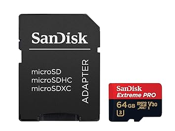 SanDisk Extreme PRO 64GB microSDXC Speicherkarte + SD-Adapter bis zu 95MB/Sek, Class 10, U3, V30