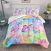 Datura home Bedding Comforter Set Rainbow Watercolor Butterfly Printed Pattern Quilt with 1 and 2 Pillowcases for Girls Bedroom All Season(Butterfly Twin) Twin 68x86inches