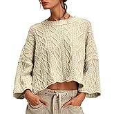 UNCLECAT Women's Cable Knit Cropped Sweaters Oversized Fall Sweater Long Sleeve Knit Trendy Pullover Tops