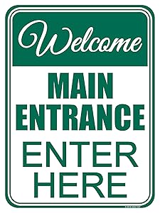 Honey Dew Gifts Outdoor Welcome Sign, Welcome Main Entrance Enter Here 9 inch by 12 inch Metal Aluminum Welcome Sign for Front Door, Made in USA