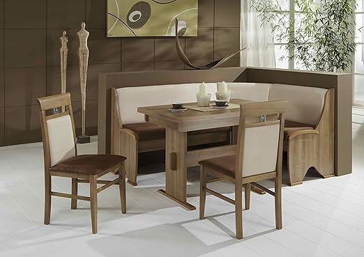 Truhen Eckbankgruppe Noce Dekor Bzw Buche Massiv Nocefarbig Eckbank 2 Stuhle Und Wangentisch Bezug Mikrofaser Kombi Braun Vanille Variabel Aufbaubar Amazon De Kuche Haushalt