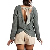 SweatyRocks Women's Plus Size Bow Tie Back Twist Long Sleeve Sweaters V Neck Loose Knit Pullover Tops