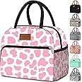Coobiiya Lunch Bag Women, Lunch Box Lunch Bag for Women Adult Men, Small Leakproof Cute Lunch Tote Large Capacity Reusable Insulated Cooler Lunch Container for Work/Office/Picnic/Travel-Pink Cow
