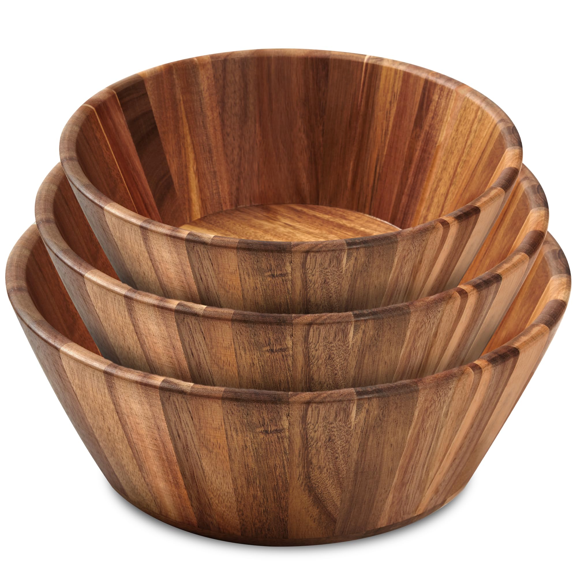 Photo 1 of Wooden Bowls, Wooden Salad Bowl Set of 3 - Round Design Large Salad Bowl Set for Serving, Handmade, Durable and Stylish Natural Wood Dining Accessory by Woodenhouse