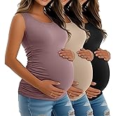 Riyiper 3 Pack Women's Maternity Tank Tops, Sleeveless Cotton Pregnancy Shirts Ribbed Knit Sides Ruched Basic Mama Clothes