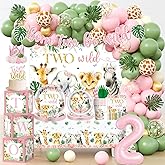 Two Wild Birthday Decorations Girl Safari Animal Jungle Theme 2nd Birthday Party Supplies Include Born Two be Wild Banner Balloons Garland Arch Plates and Napkins 2nd Decorations for Toddler Girl