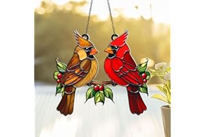 LOKABABO Cardinal Bird Suncatcher – Acrylic Window Hanging Ornament, Red & Brown Cardinal Couple, Memorial Bird Sun Catcher Gift for Mom, Nature Garden Window Decor (Sun-32)