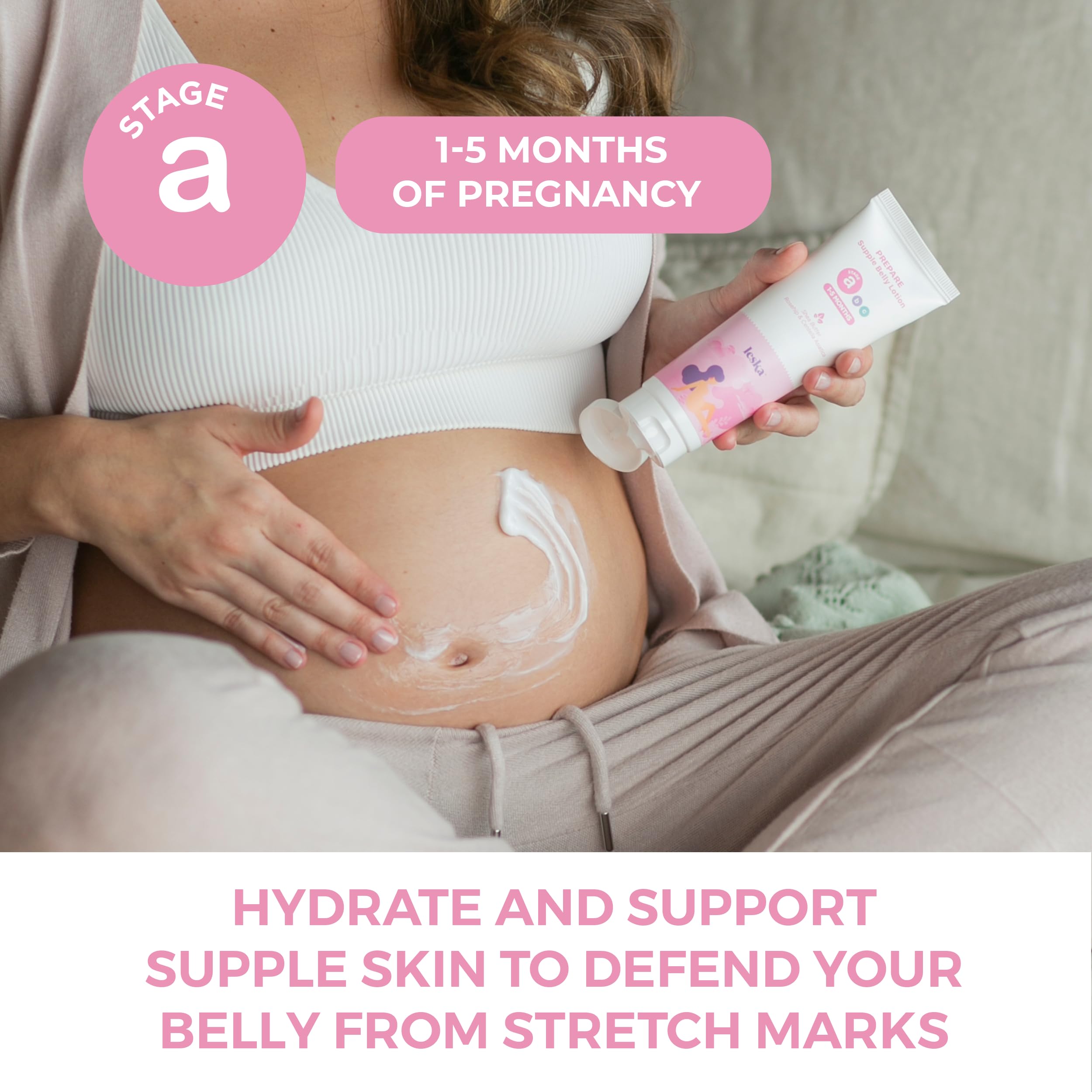 LESKA Maternity Hydrating Lotion | STAGE A: PREPARE Supple Belly Lotion (Pregnancy Months 1-5) | Part of a Complete 3 Stage Pregnancy Skin Care System | New Mom Gifts (4oz)