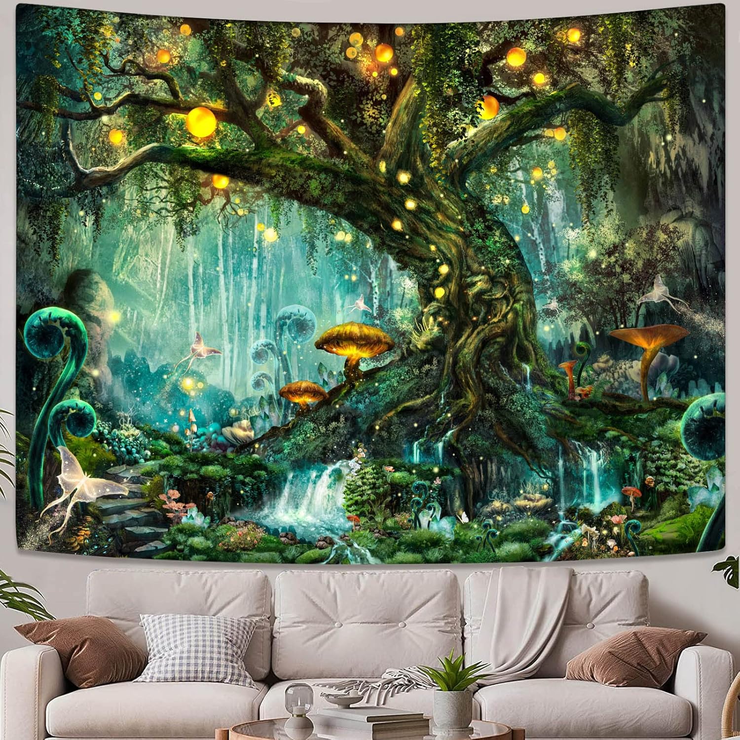 Tapestries - YEXIT Fairy Tales Magical Forest Tapestry, Nature Tree of Life with Elves Landscape Tapestry Wall Hanging for Living Room BedRoom Decoration 60×80 inche