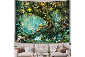YEXIT Fairy Tales Magical Forest Tapestry, Nature Tree of Life with Elves Landscape Tapestry Wall Hanging for Living Room BedRoom Decoration Green 36×48 inch