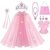 Vicloon 11PCS Princess Cape Set, Princess Dress Up Cloak With Crown, Wand, jewelry, and bag, Princess Dress Up Clothes for Little Girls, Princess Cape for 3+ Year Old Christmas Birthday Gifts(Pink)
