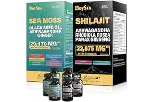 Boysea Sea Moss and shilajit Bundle - Sea Moss 7000mg, Black Seed Oil 4000mg, Ashwagandha 2000mg & Shilajit 9000mg, All in 1 Supplements (3 Pack)