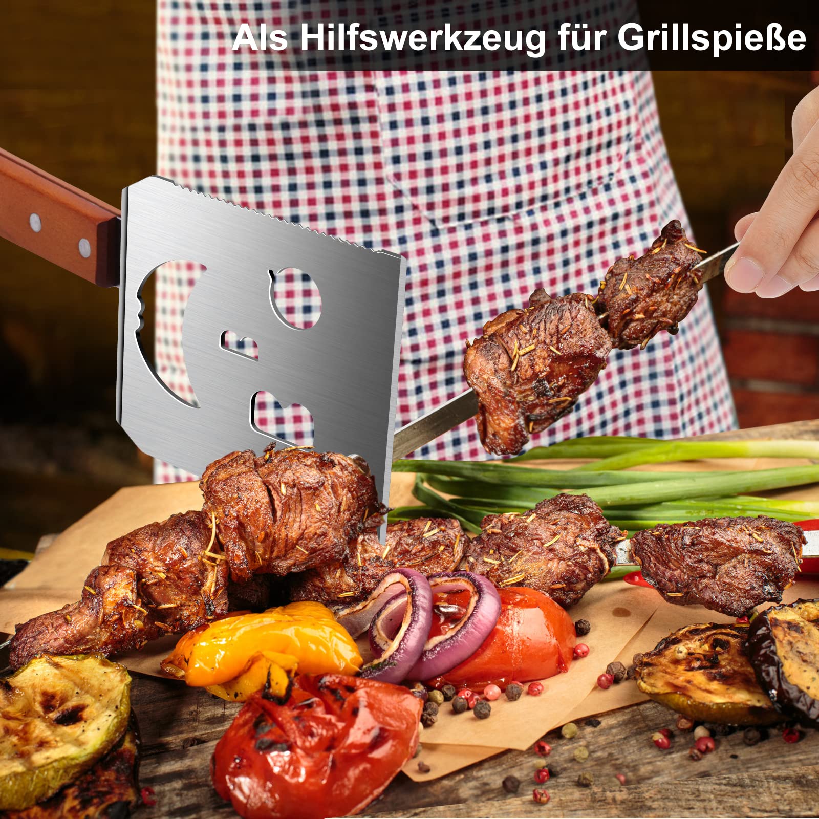 7 in 1 grillspachtel für Barbecue Grill, Multifunktion Grillbesteck mit Holzgriff, Eingebaute grillbesteck-set-Funktion,Kreativer Grillwender, Einzigartige Grillwerkzeuge, Grillen Geschenke für Männer 5