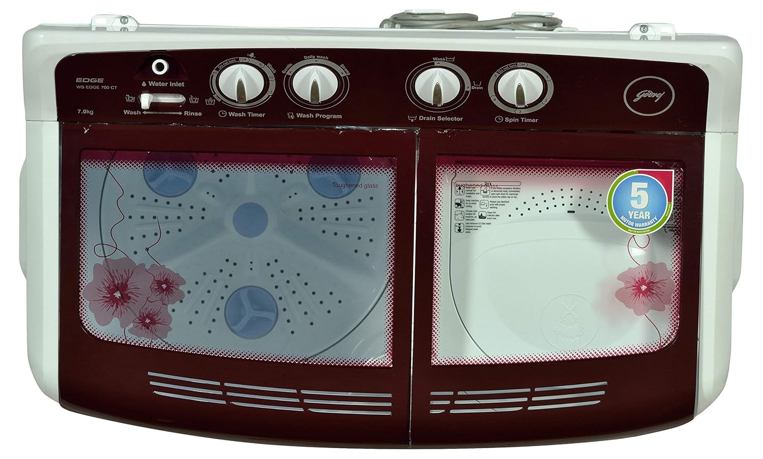 Godrej 7 Kg Semi Automatic Top Loading Washing Machine Ws 700 Ct Wine Red Amazon In Home Kitchen