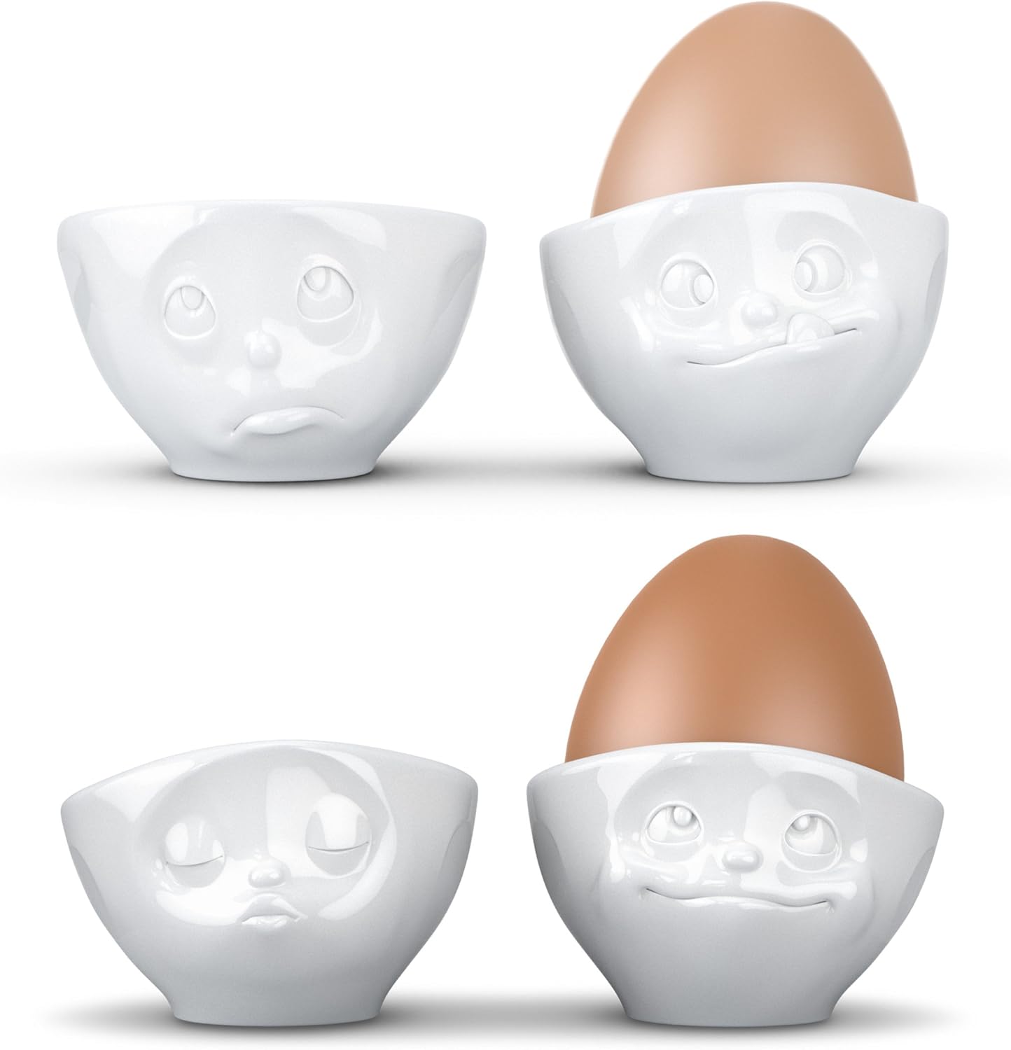 Fiftyeight 4er Eierbecher Set / KÜSSEND & VERTRÄUMT & LECKER & OCH BITTE / weiß