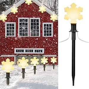 Snowflake Christmas Lights Outdoor Decorations Lawn with Pathway Marker Stakes, 7.16 Feet String Lights Covered Snowflake Light Bulb, for Holiday Time Outside Yard Garden Decor, 2 Pack, 10 Lights
