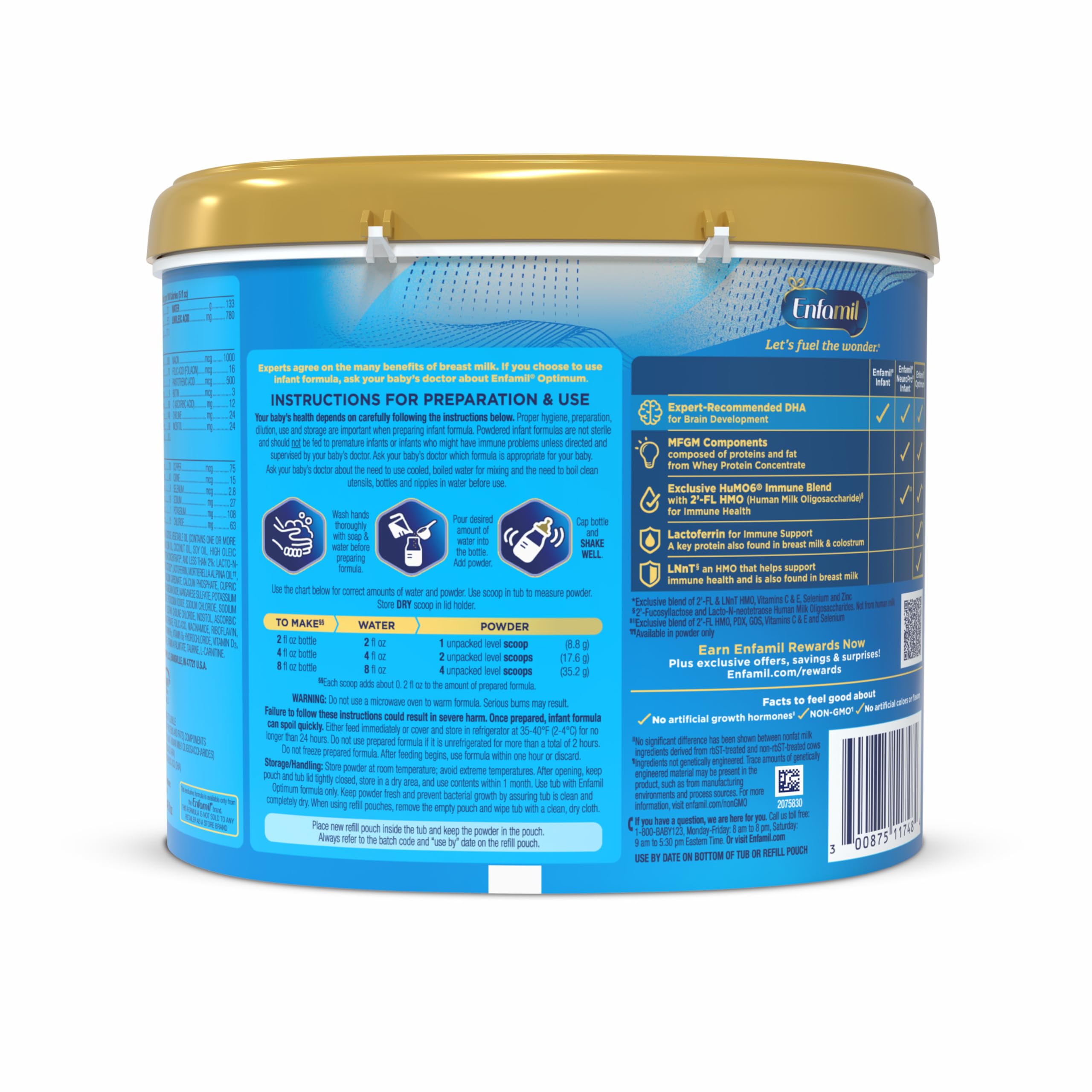 Enfamil Optimum (Enspire), Immune-Supporting Lactoferrin and Brain-Supporting DHA Baby Formula, Our Closest Formula to Breast Milk - Powder 20.5 Oz Tub