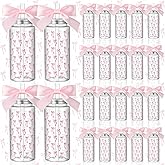 Singhoow 24 Pcs Pink Bow Plastic Cups Valentine Galentine Coquette Bow Party Favors 14 oz Reusable Cute Aesthetic Water Bottle with Lids Straws Ribbon for Wedding Bachelorette Bridal Baby Shower Party