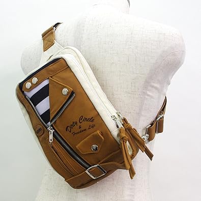 Amazon ベルト専門店のbelton ライダースジャケットデザインのボディバッグ メンズ レディース 鞄 綿 ブラウン Belton ベルトン 斜めかけバッグ