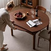 33.5''-51.2'' Extendable Round Dining Table for 4-8, 100% Solid Oak Expandable Kitchen Table with Removable Leaves, Modern Wood Space Saving Dinner Table for Dining Room, Living Room, Walnut