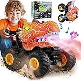 BEZGAR Monster Truck Toys - Remote Control Monster Truck with Spray, Light, Music, Dinosaur Toys for Kids, 1:20 Scale RC Truck with 360° Spins and Drifting, Remote Control Car for Boys 4-7 Orange