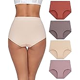ANLIQI Womens High Waisted Cotton Underwear Tummy Control Underwear Full Coverage Briefs Soft Stretch Ladies Panties 4 Pack
