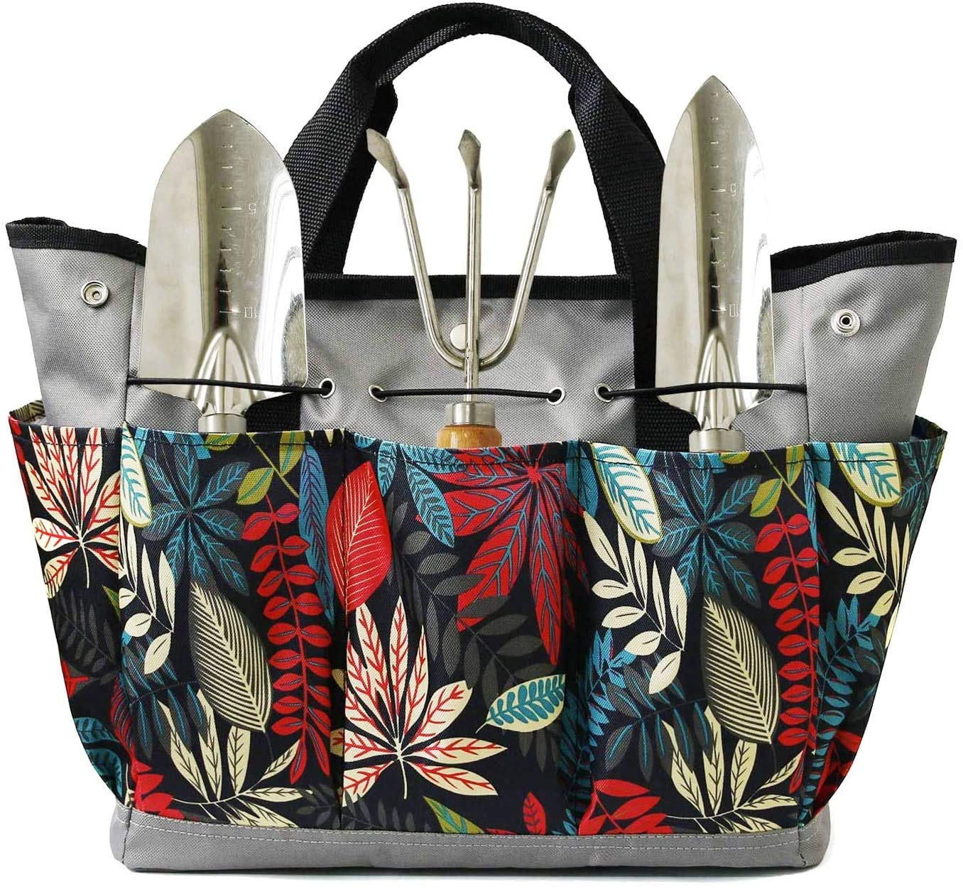 Namvo Garden Tools Bag, Durable Oxford Fabric Tote Bag，Wear-Resistant & Reusable, Deluxe Home Organizer with Pockets,Gardening Kit for Women (Grey+ Multicoloured)