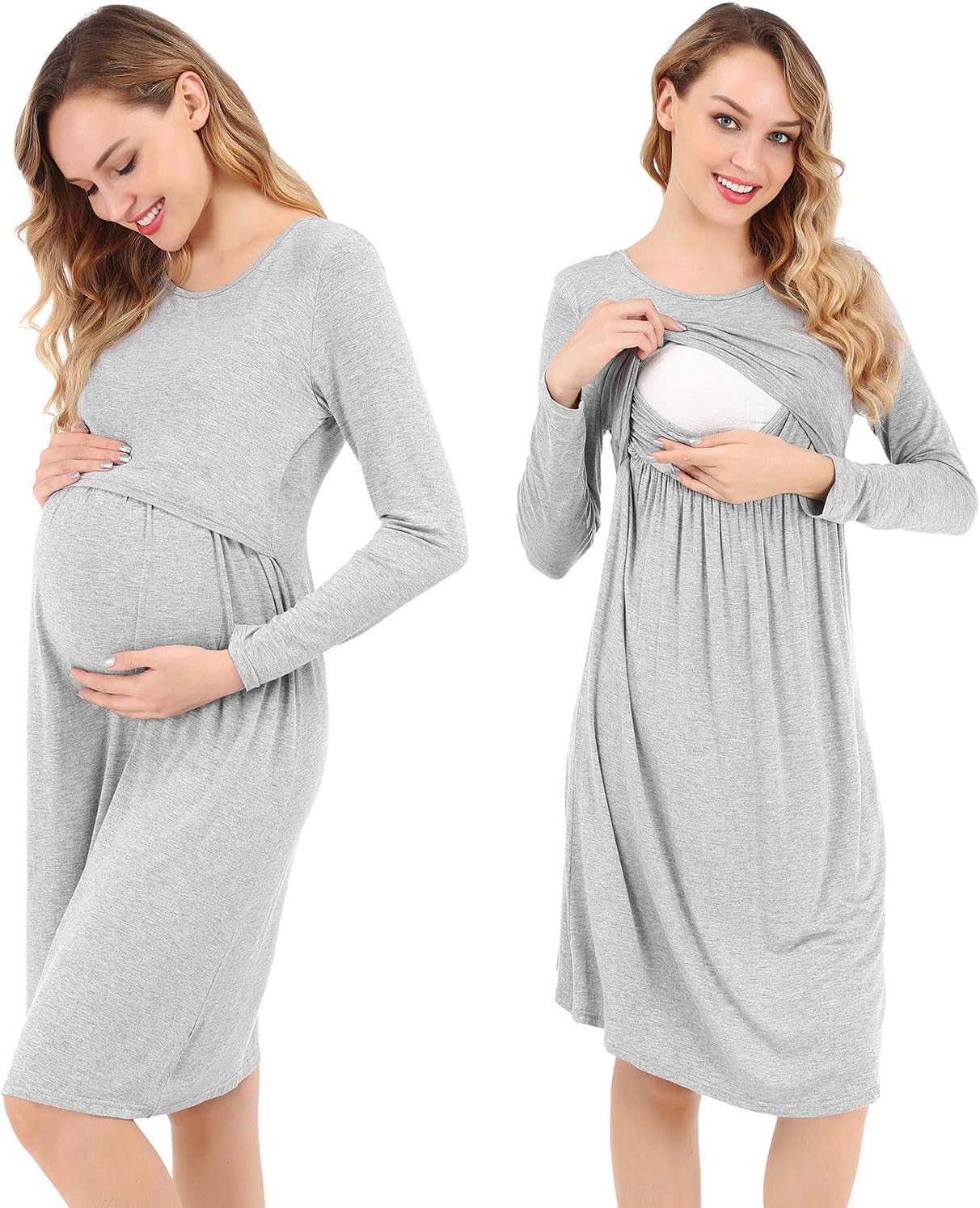 FISOUL Women's Maternity Dress Nursing Nightgown for Breastfeeding Nightshirt Sleepwear S-XXL