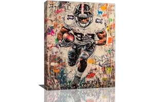 NANEN Graffiti Football Wall Art, Banksy American Football Pictures Wall Decor, Rugby Sports Canvas Prints Painting, Sport Poster Framed Artwork for Boys Room Bedroom Bathroom Living Room Office 16"X12"