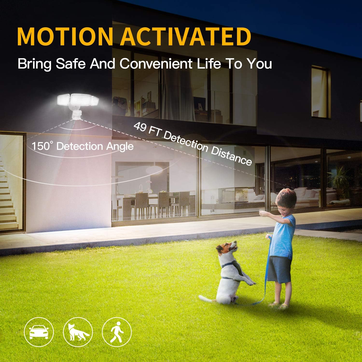 3 Head LED Security Lights Motion Outdoor Motion Sensor Light Outdoor 40W 3500 Lumens 5000k Waterproof IP65 ETL Motion Sensor Flood Light Exterior Security Light led: Home Improvement