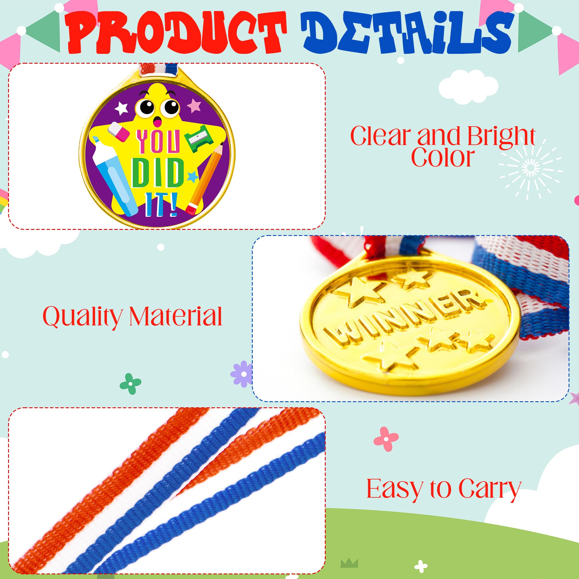 BeYumi Graduation Star Award Medals - 72Pcs Kindergarten Graduation Medals for Kids with Neck Ribbon Preschool Graduation Medals for Student Bulk Graduating Gift Party Favors Supplies Classroom Reward - view 3
