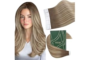 Ugeat Light Brown Tape in Extensions for Short Hair Invisible Tape in Real Human Hair Extensions Dark Ash Blonde with Golden 