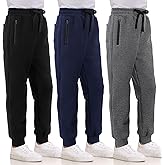 3 Pack Boys Sweatpants Fleece Cotton Athletic Pants Boys Joggers with Zipper Pockets Kids Youth Workout Sweat Pants Size 5-16