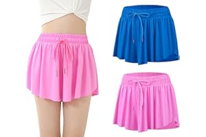 2 Pack Girls Athletic Flowy Shorts with Pockets Butterfly Running Active Workout Sports Elastic Waist Skorts for Kids