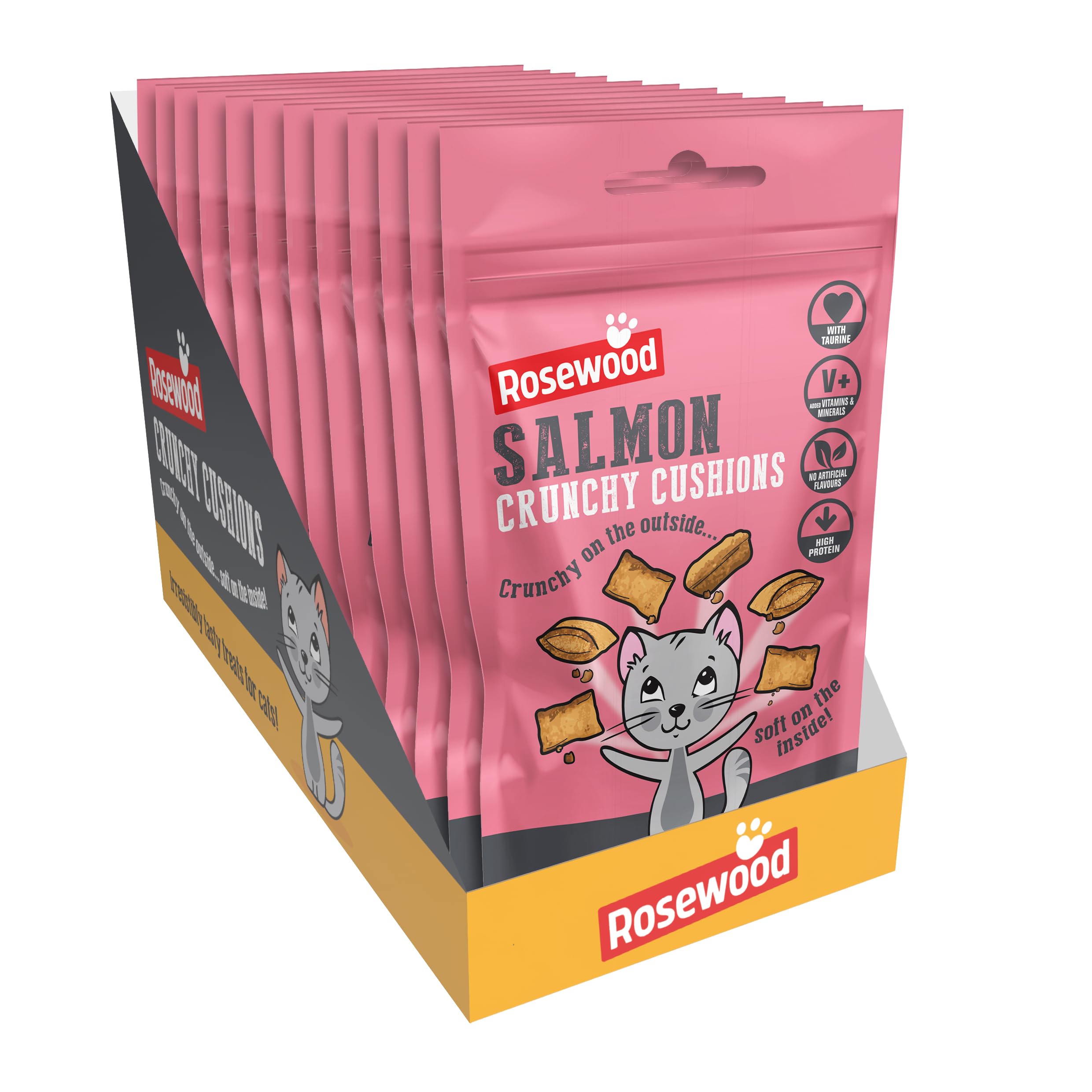Rosewood Daily Eats Salmon Crunchy Cushions for Cats - Tasty Cat Treats with Taurine, Added Vitamins and Minerals, Small Bite Sized Cat Snacks (12 x 60g)