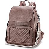 VASCHY Backpack Purse for Women, Chevron Quilted Vegen Leather Flap Backpack Convertible Handbag for Ladies with Guitar Strap Pink