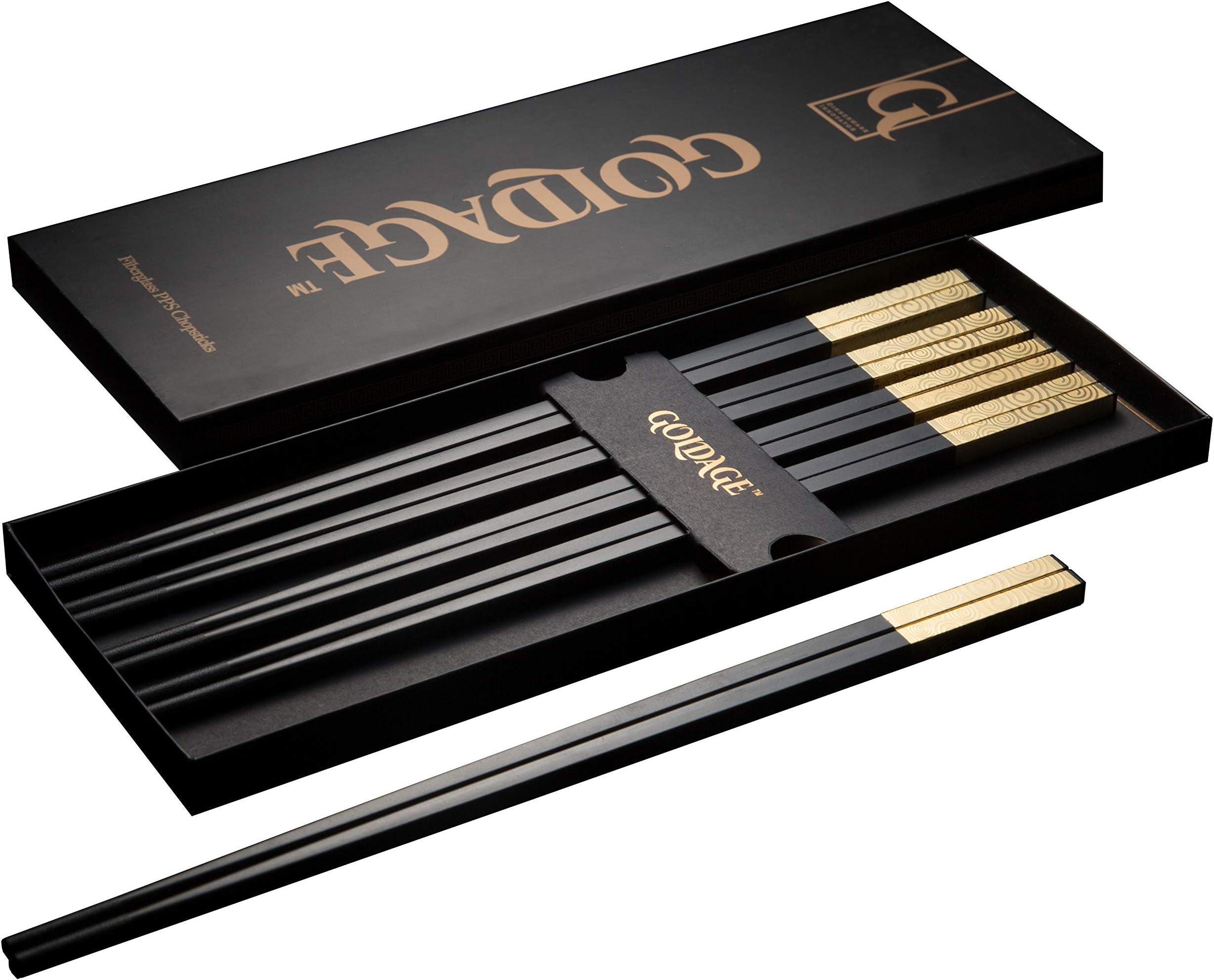 Goldage 5-Pairs Fiberglass Dishwasher-Safe Chopsticks (Long Version Sunset Glow - Gold)