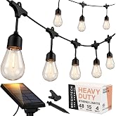 Brightech Ambience Pro - 48 Ft Waterproof, Solar Power Outdoor String Lights - 1W LED Hanging Edison Bulbs Create Bistro Ambi