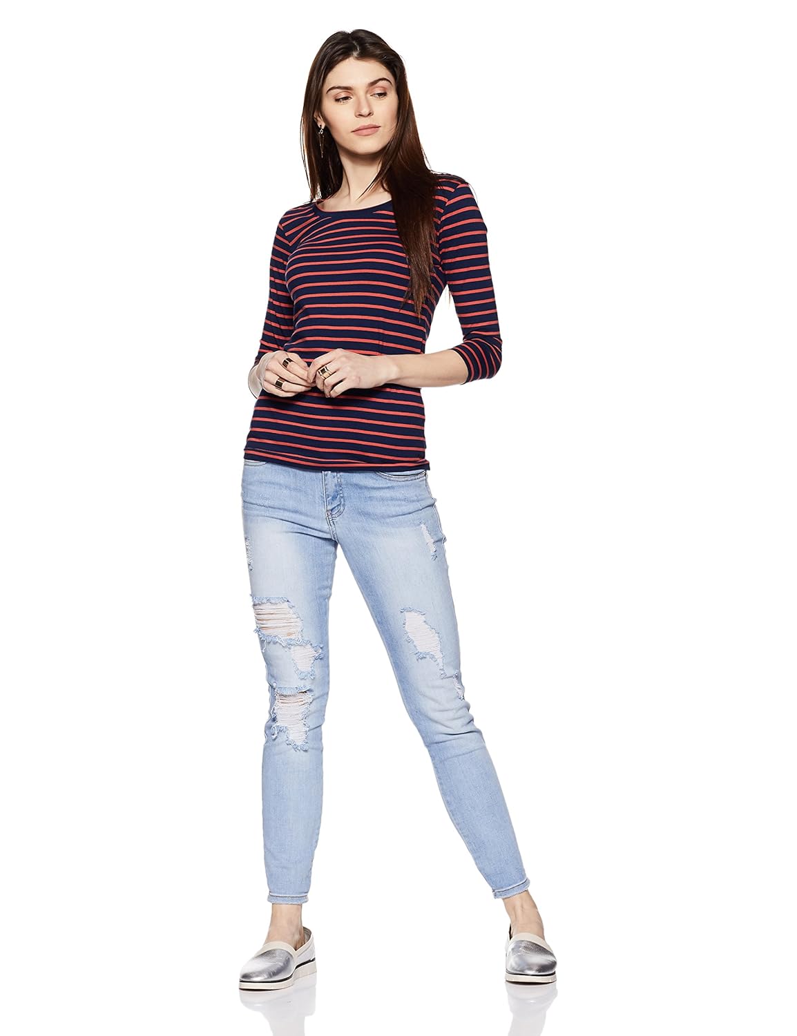 symbol amazon brand women's striped regular fit t-shirt