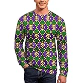 Arvilhill Mens Mardi Gras Sweatshirts Carnival Print Long Sleeve Crewneck Classic Pullover (S-3XL)
