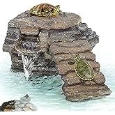 REPTIZOO Turtle Tank Filter, 120GPH Turtle Filter Basking Platform with Detachable Bridge for Climbing Ramps and Diving, Quiet Aquatic Reptile Filter Keeps Water Clean, Terrarium Decor