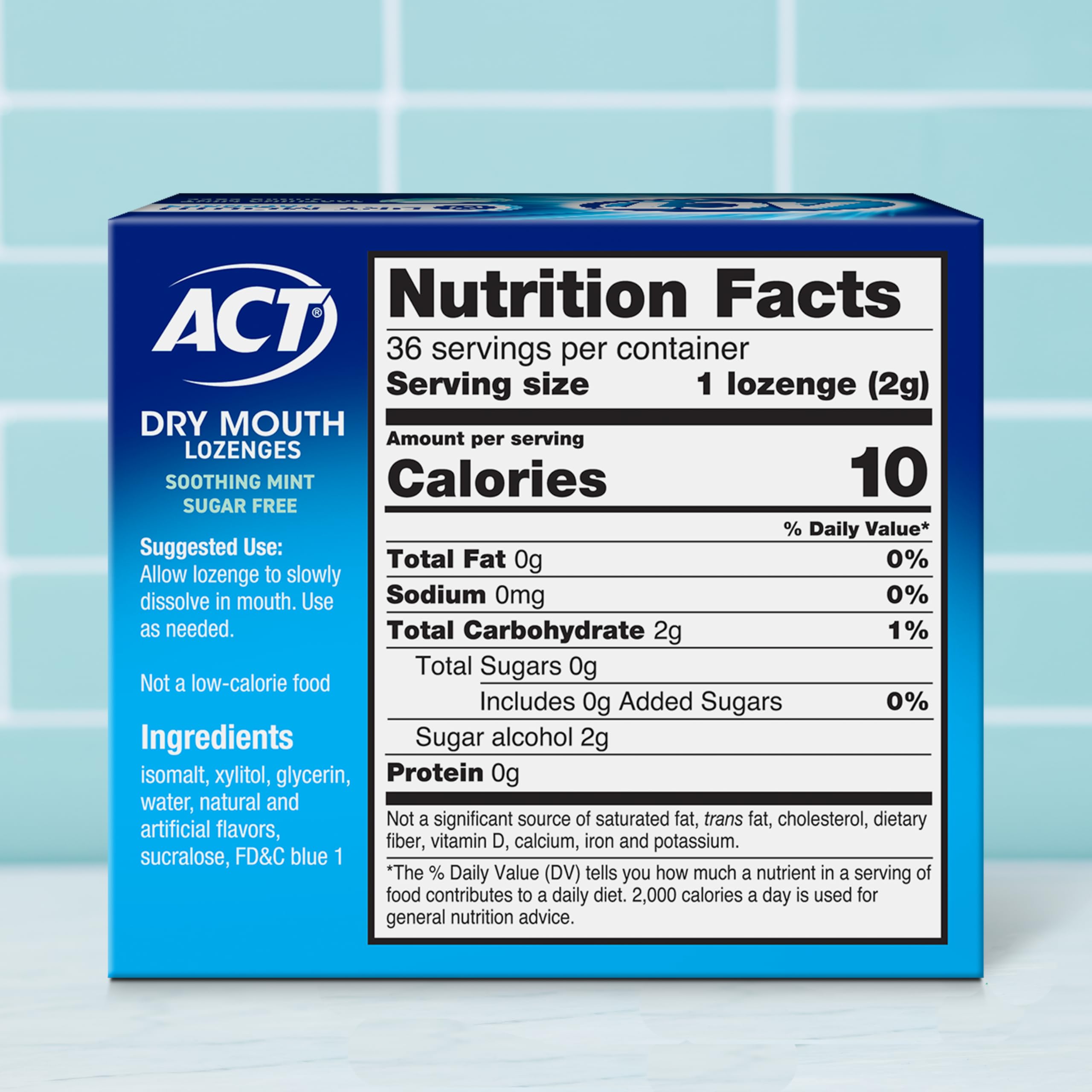 ACT Dry Mouth Lozenges with Xylitol, Soothing Mint, 36 Lozenges