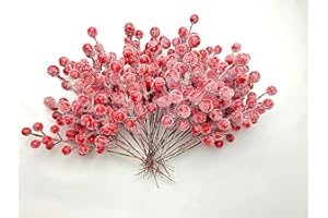 Joyavo 30Pcs Christmas Red Berry Picks Stems, Artificial Holly Berries Picks and Spray Snow Frosted Berry Branches Cranberry Christmas Decor for Xmas Tree Wreath Home Holiday Crafts, 8.8inch
