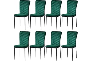FENZARD Set of 8 Living Room Chairs Dining Chairs with Velvet, High Back, Metal Frame and Modern Lattice Design for Living Room, Dining Room,Green